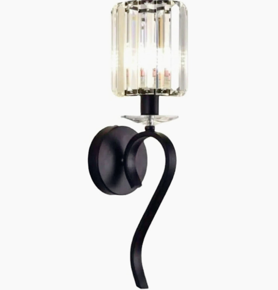 Applique in metallo nero per parete con paralume in vetro – Attacco E14 - ambraled