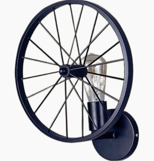 Lampada parete vintage a forma di ruota di bicicletta – Colore nero, base E27 - ambraled