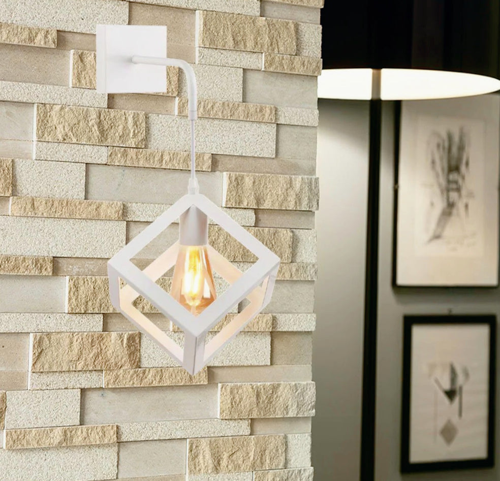 Applique da parete pendente a forma di cubo 3D – Stile minimal, attacco E27 - ambraled