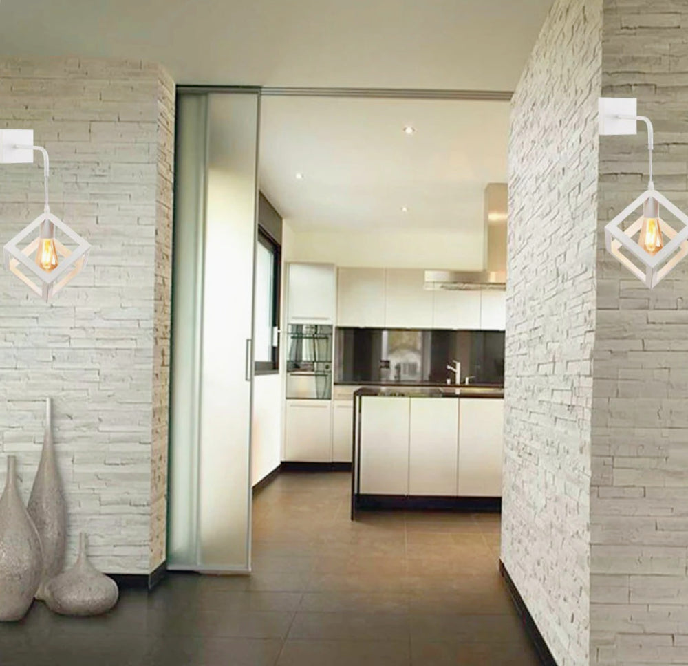 Applique da parete pendente a forma di cubo 3D – Stile minimal, attacco E27 - ambraled
