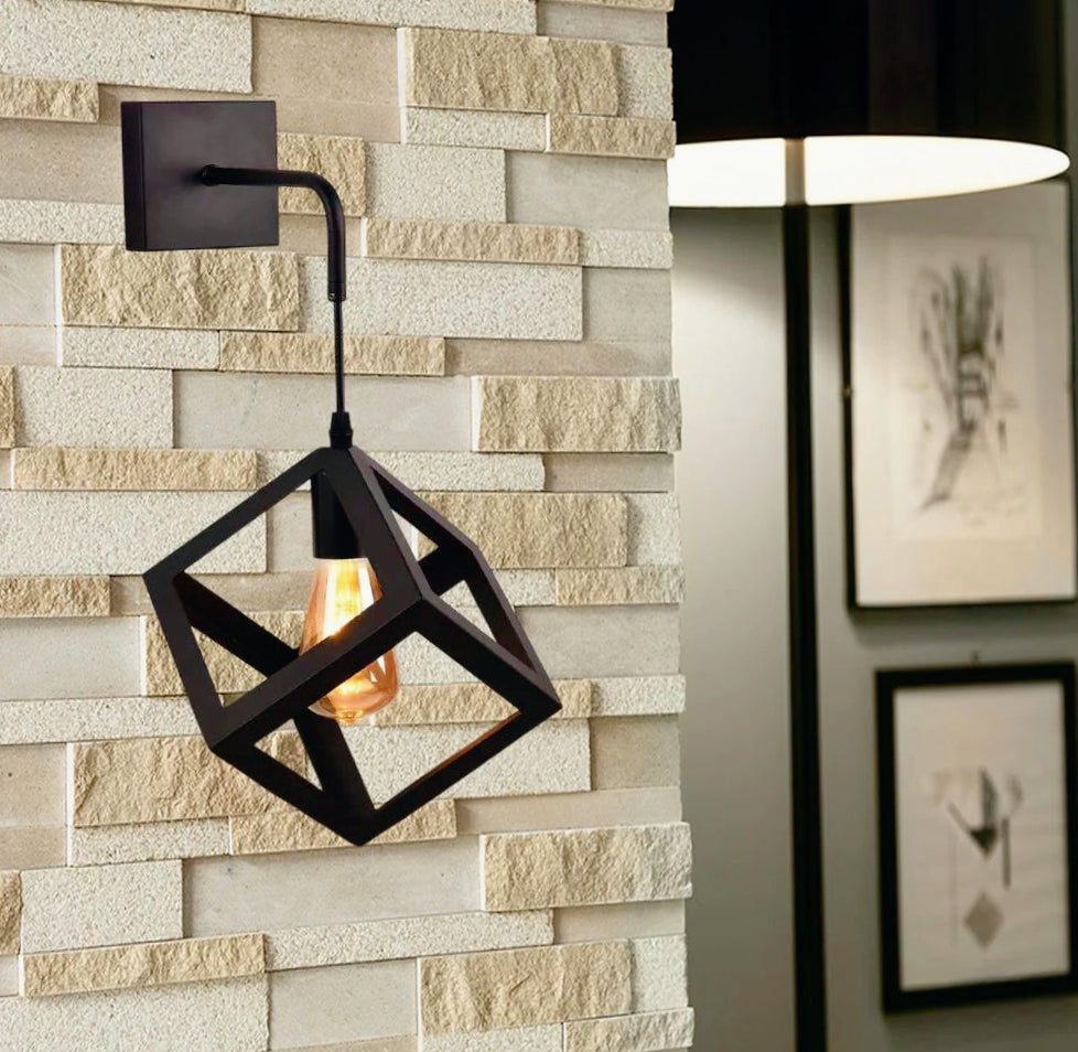 Applique da parete pendente a forma di cubo 3D – Stile minimal, attacco E27 - ambraled