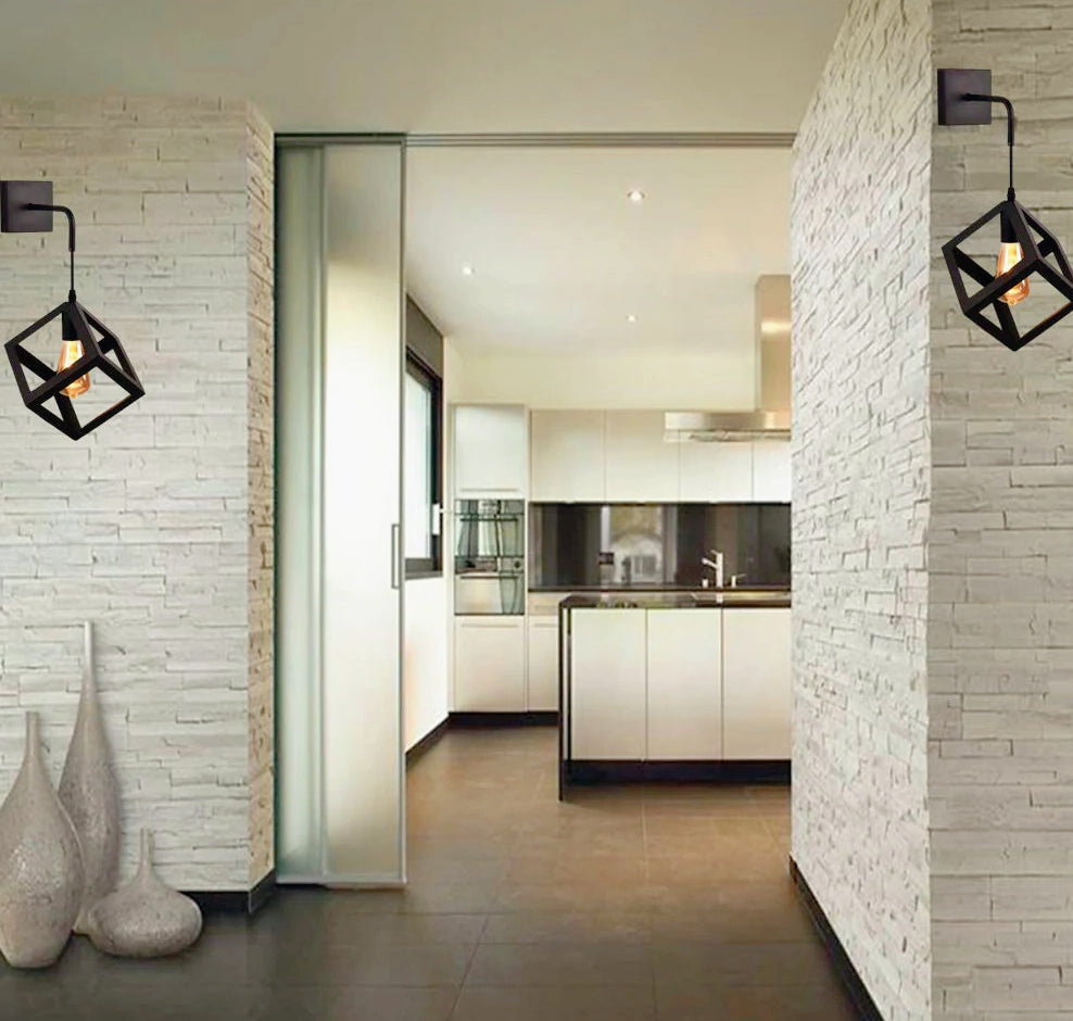 Applique da parete pendente a forma di cubo 3D – Stile minimal, attacco E27 - ambraled