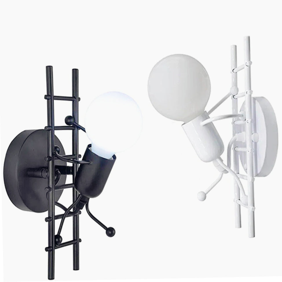 Applique decorativa a parete – Omino sulla scala in metallo, lampadina E27 - ambraled