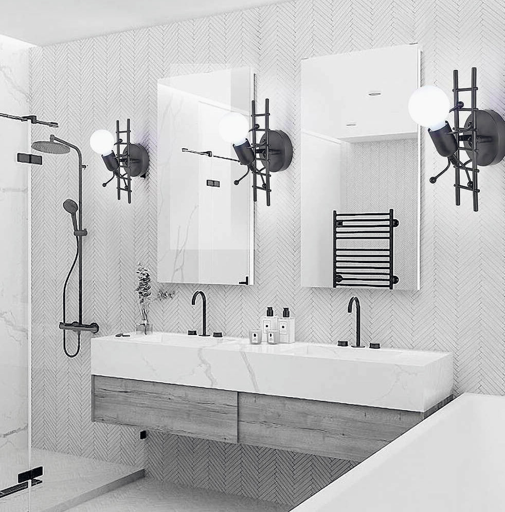 Applique decorativa a parete – Omino sulla scala in metallo, lampadina E27 - ambraled