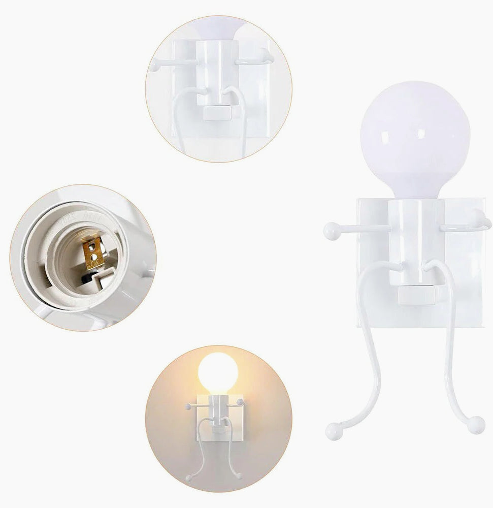 Applique decorativa a forma di omino in metallo per parete – Attacco E27 - ambraled