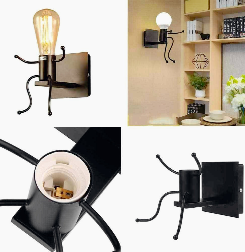 Applique decorativa a forma di omino in metallo per parete – Attacco E27 - ambraled