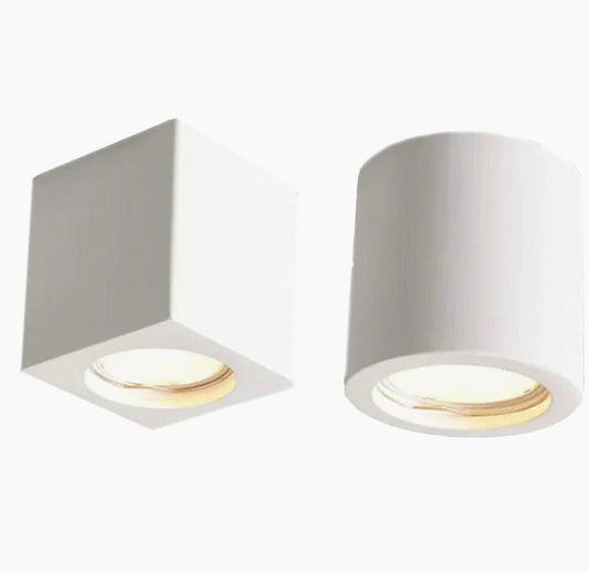 Applique soffitto in gesso verniciabile – Forma cilindrica o cubica, supporto GU10, misure 9x7 cm - ambraled