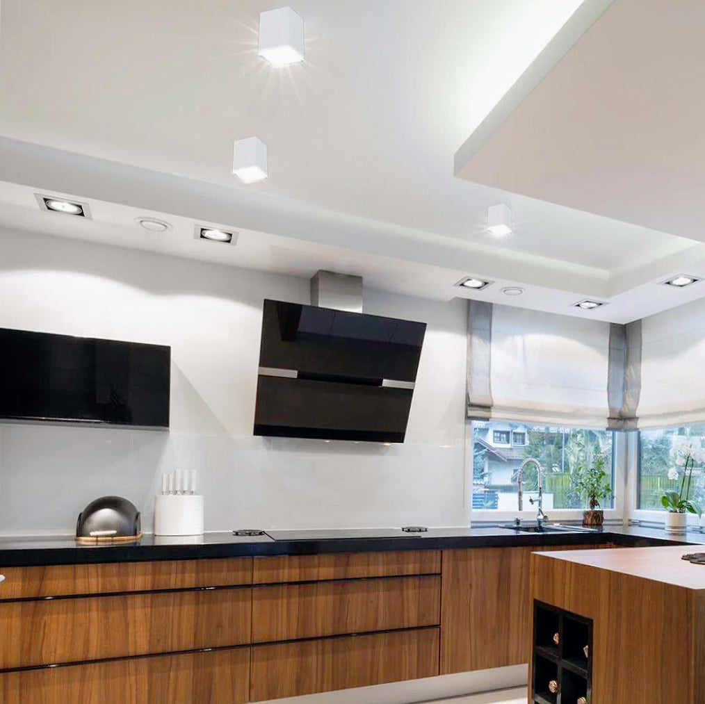 Applique soffitto in gesso verniciabile – Forma cilindrica o cubica, supporto GU10, misure 9x7 cm - ambraled