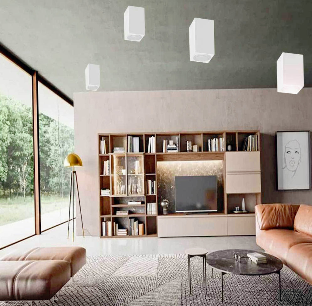 Applique soffitto in gesso verniciabile – Forma cilindrica o cubica, supporto GU10, misure 9x7 cm - ambraled