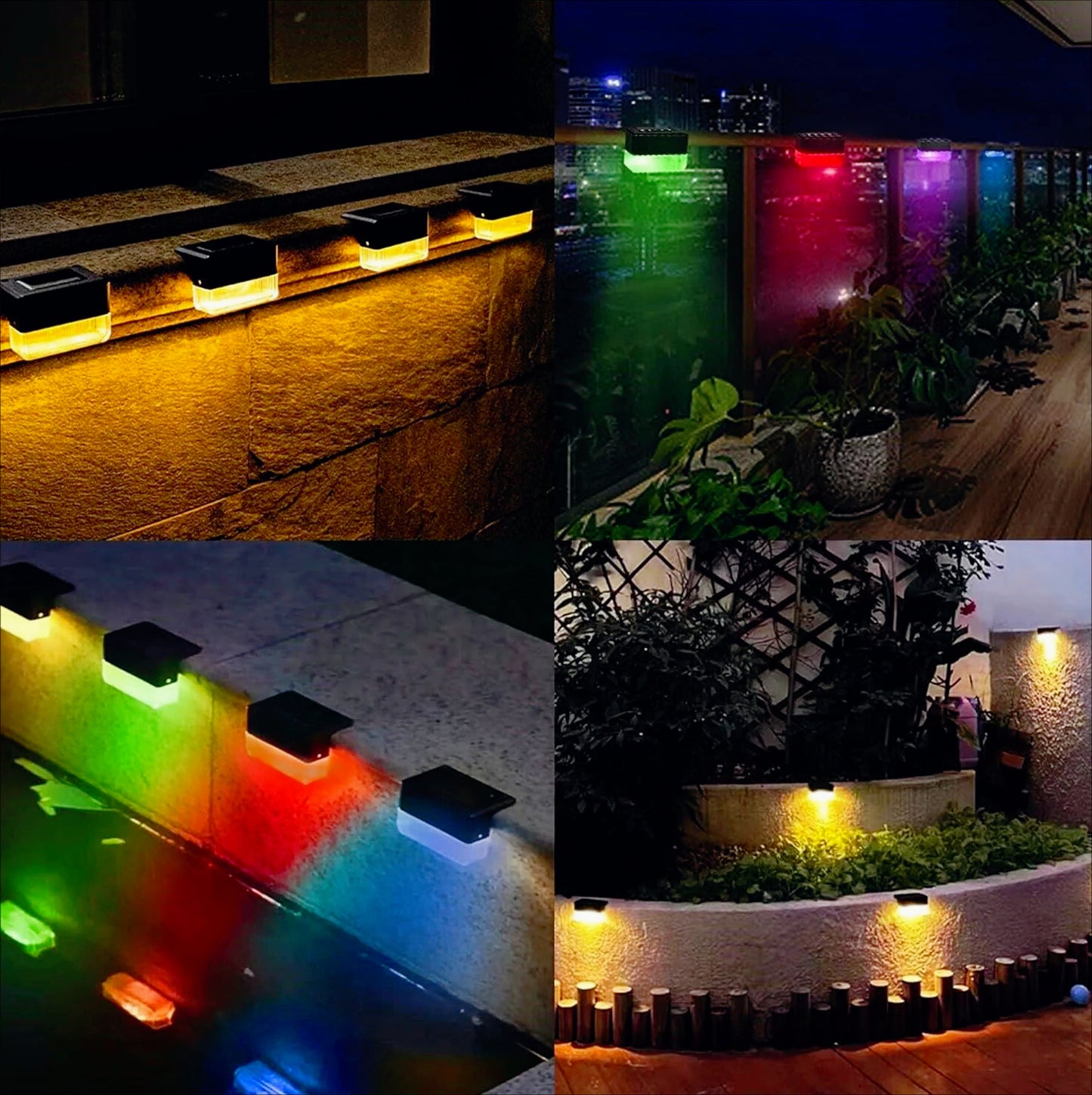 4 Luci Solari da Giardino LED con Pannello Solare – Luce Calda 3000K + RGB - ambraled