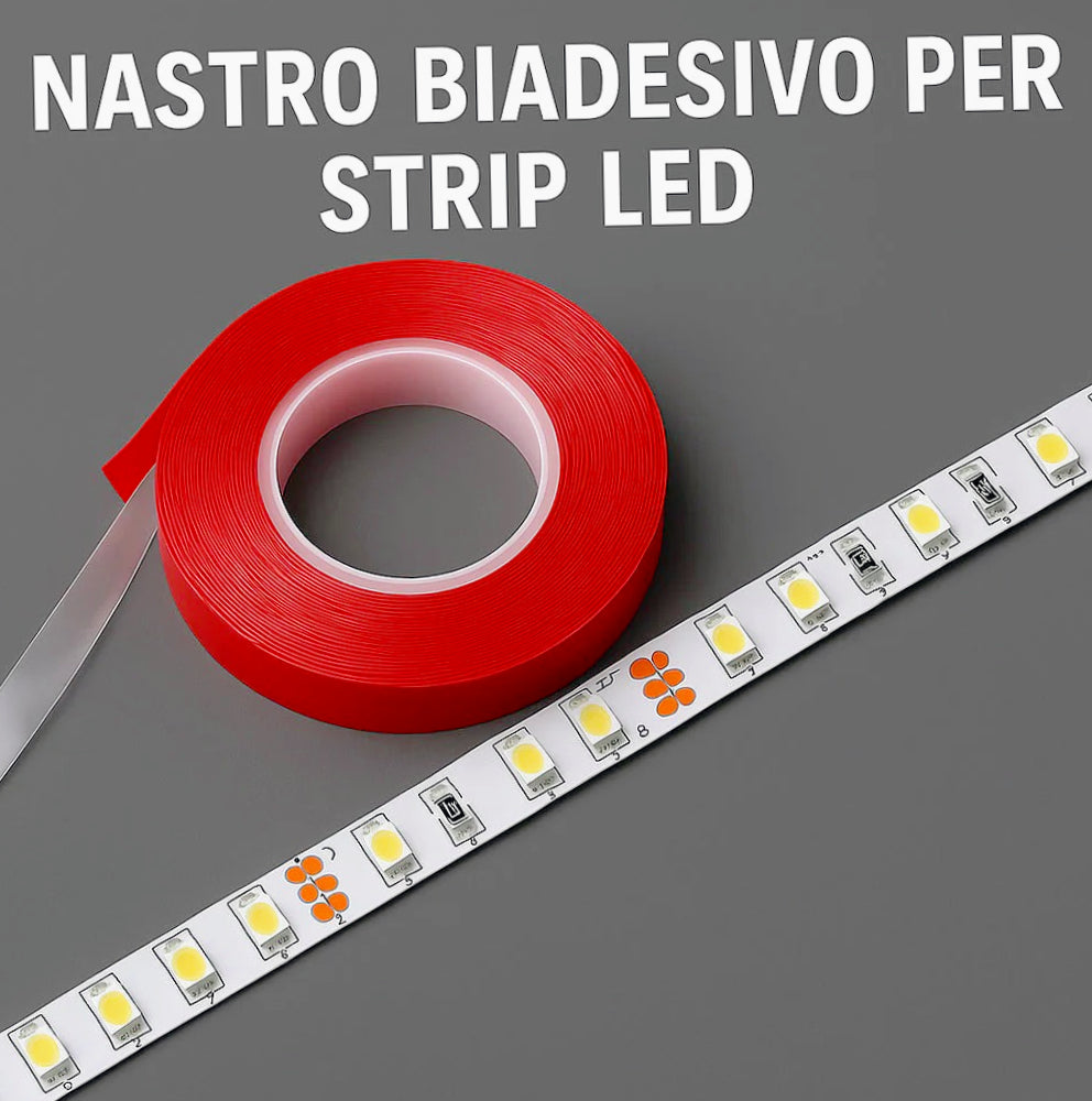 Nastro biadesivo trasparente 5m x 1cm per strisce LED - ambraled