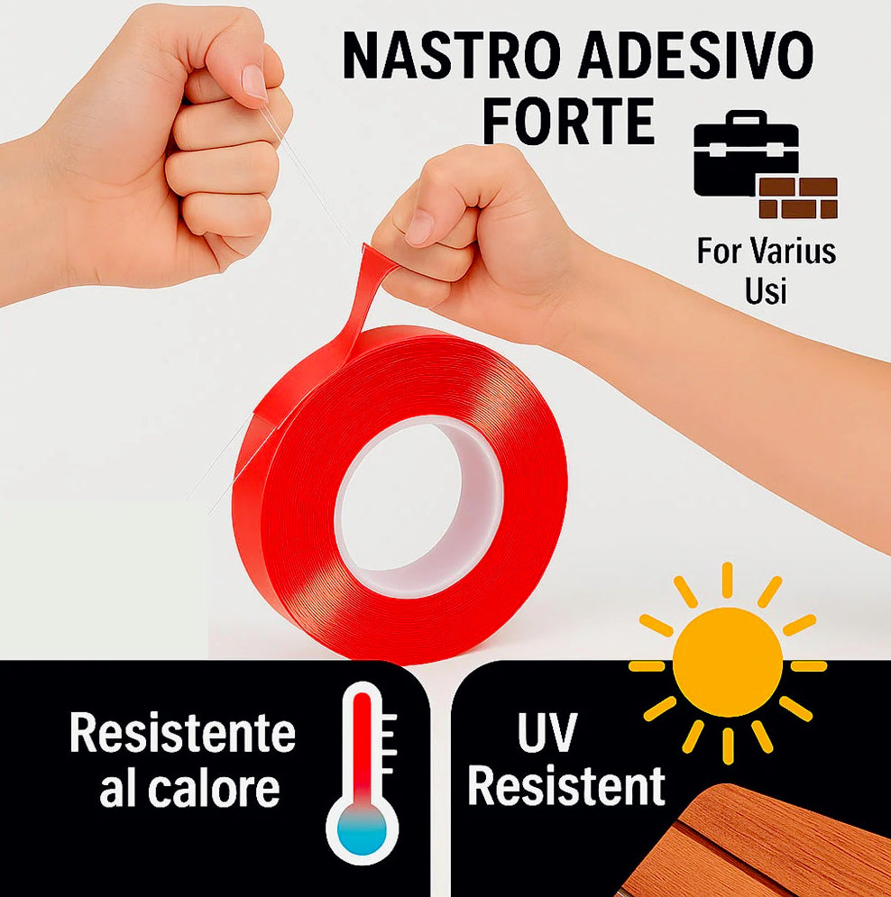 Nastro biadesivo trasparente 5m x 1cm per strisce LED - ambraled