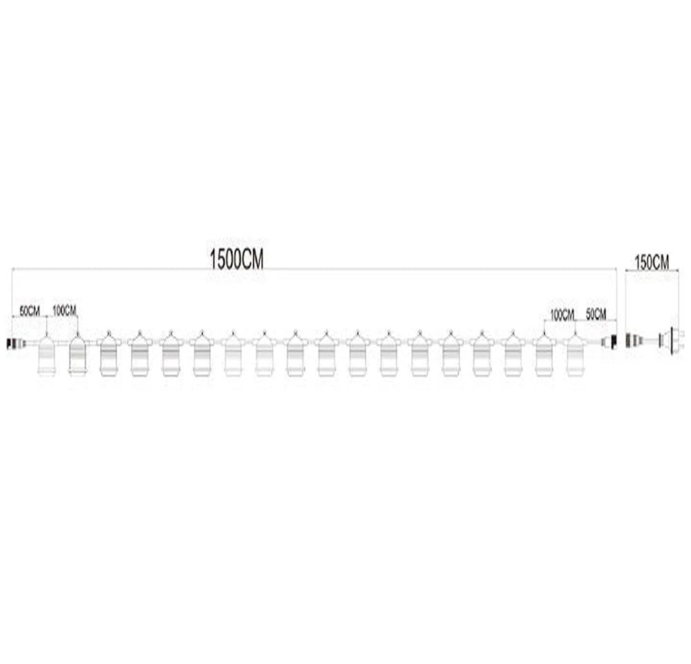 Catena luminosa 15m – 15 E27, IP54, prolungabile - ambraled