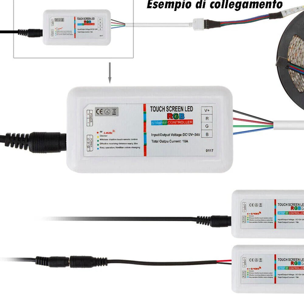 Controller RF 2.4GHz touch – Strip LED RGB DC12/24V + telecomando - ambraled