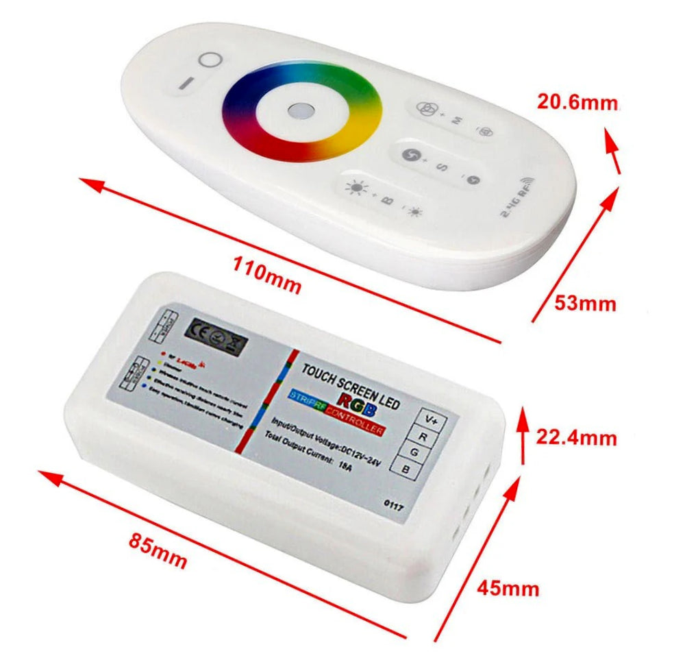 Controller RF 2.4GHz touch – Strip LED RGB DC12/24V + telecomando - ambraled