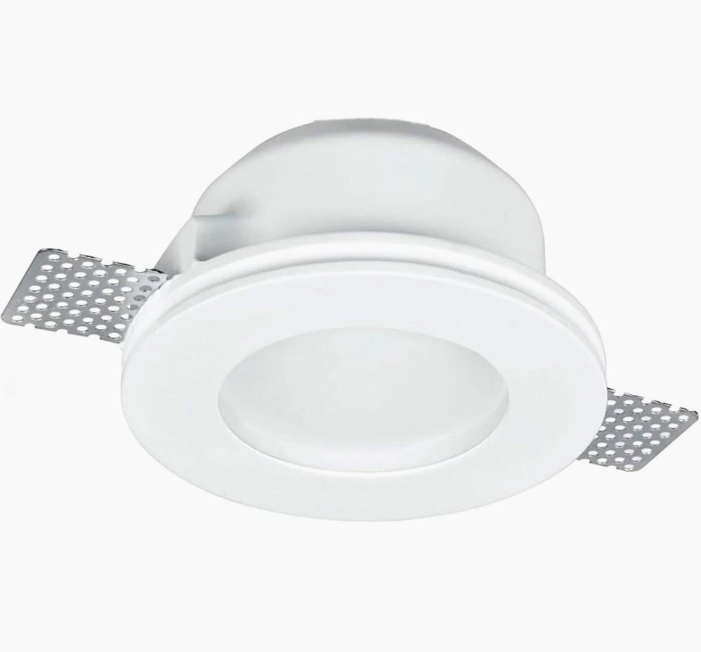 Portafaretto incasso in gesso – Scomparsa tonda con vetrino, compatibile GU10 / MR16 - ambraled