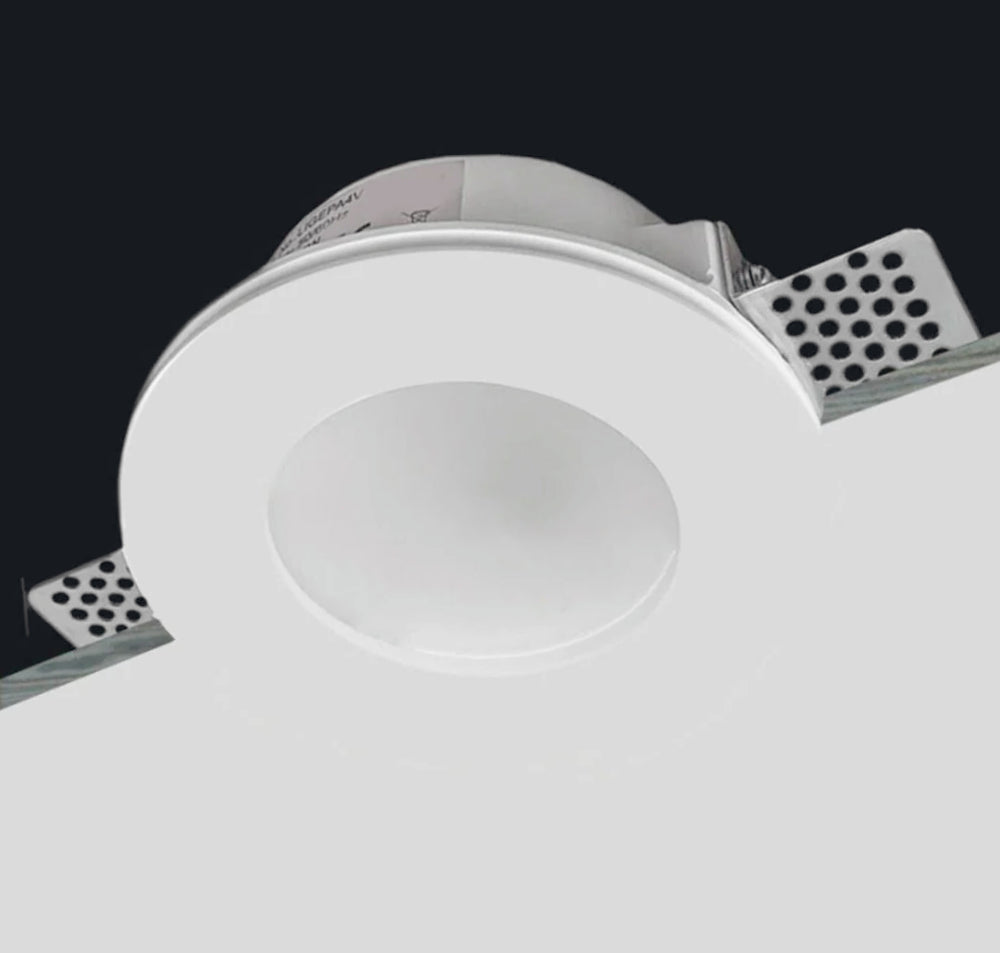 Portafaretto incasso in gesso – Scomparsa tonda con vetrino, compatibile GU10 / MR16 - ambraled