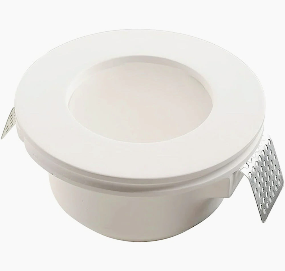 Portafaretto incasso in gesso – Scomparsa tonda con vetrino, compatibile GU10 / MR16 - ambraled