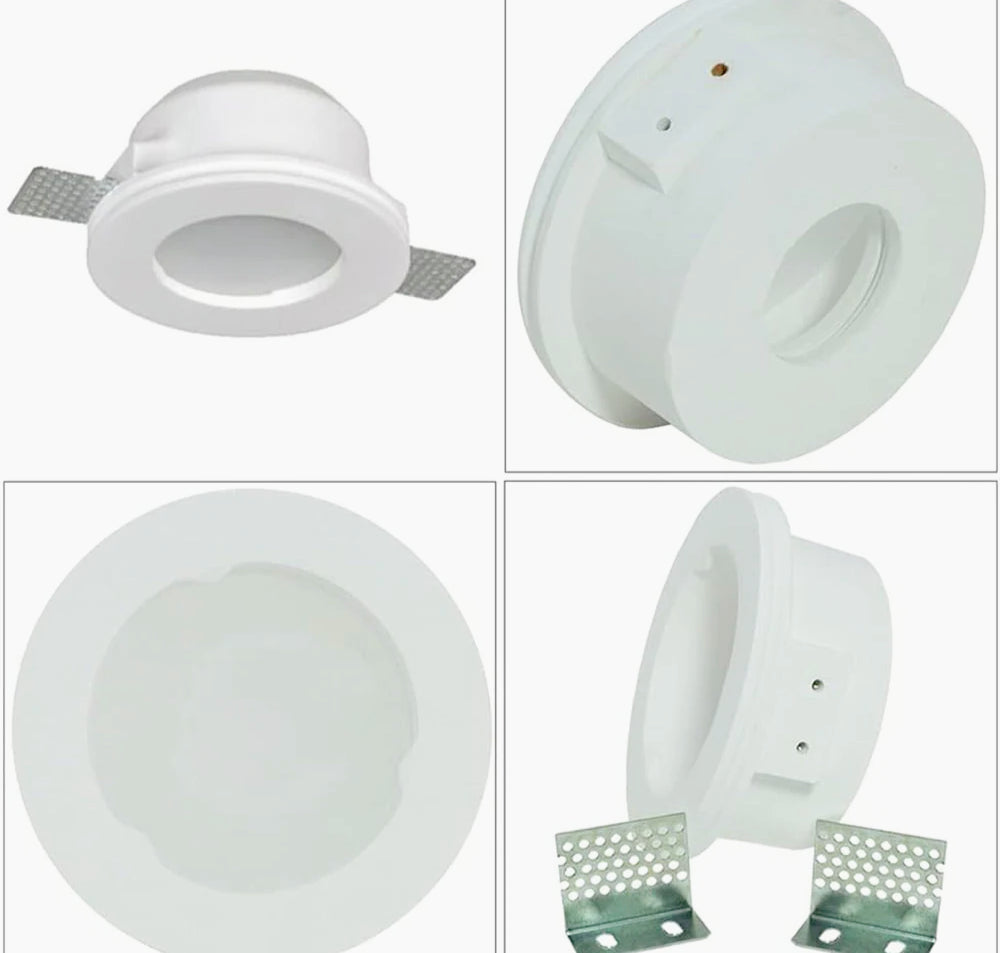 Portafaretto incasso in gesso – Scomparsa tonda con vetrino, compatibile GU10 / MR16 - ambraled