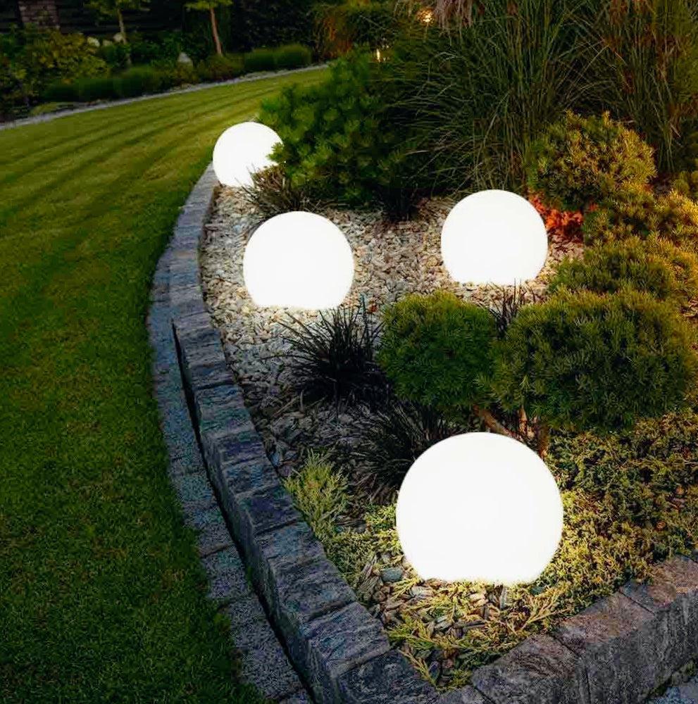Lampada a sfera da giardino con piedino – Illuminazione esterna decorativa, attacco E27, varie misure - ambraled