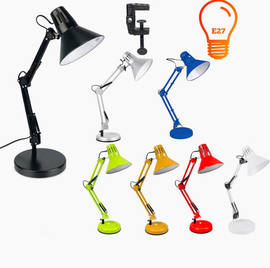 Lampada da scrivania snodabile in metallo – Con morsetto E27, vari colori - ambraled