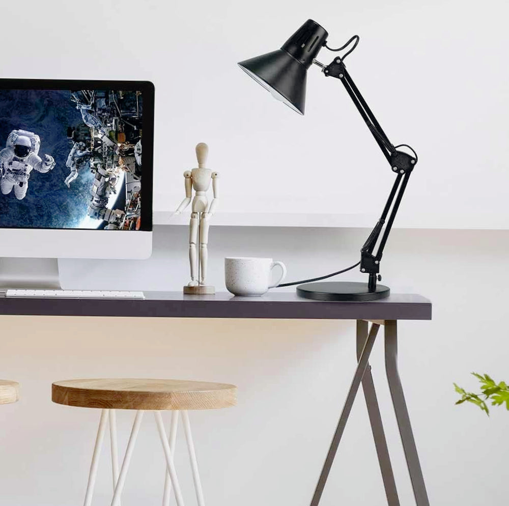 Lampada da scrivania snodabile in metallo – Con morsetto E27, vari colori - ambraled