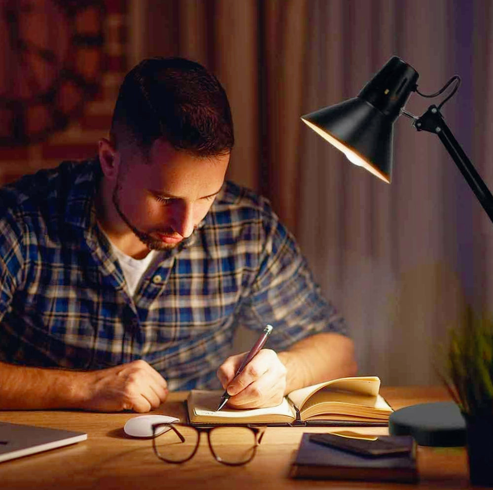 Lampada da scrivania snodabile in metallo – Con morsetto E27, vari colori - ambraled