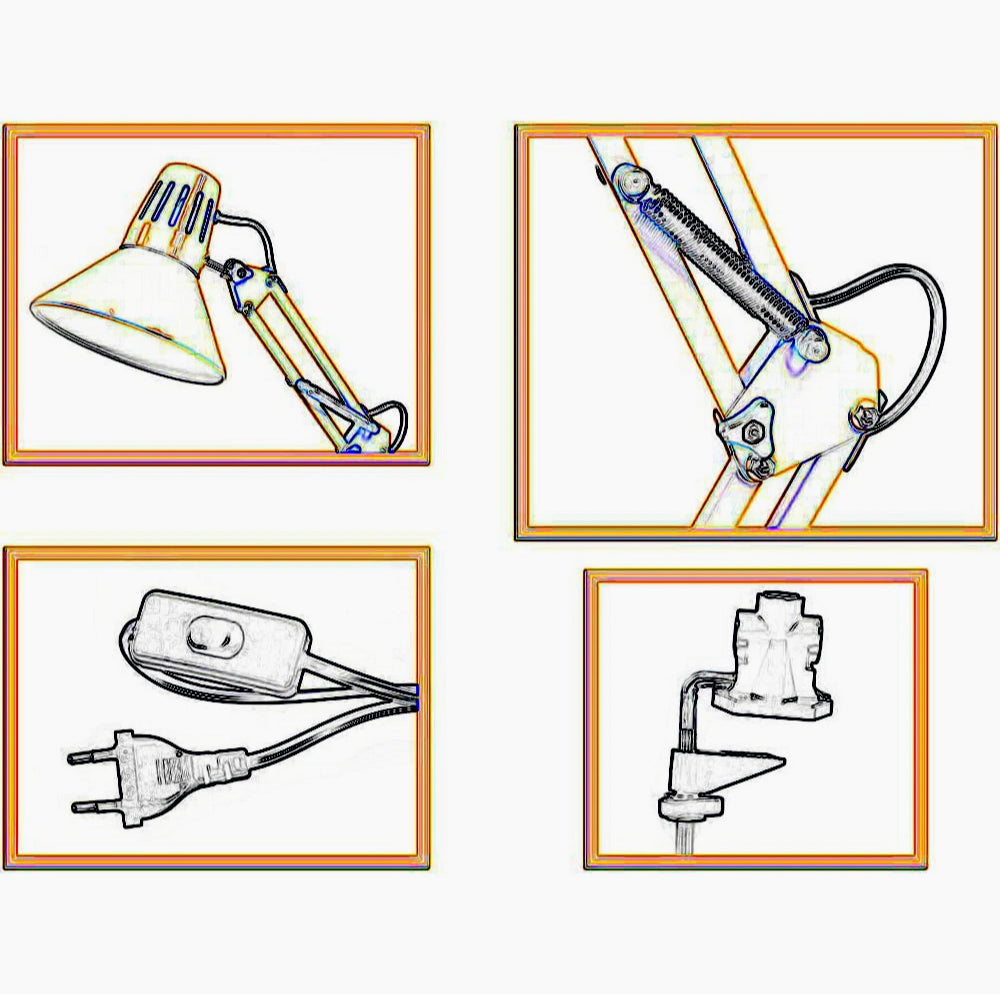 Lampada da scrivania snodabile in metallo – Con morsetto E27, vari colori - ambraled