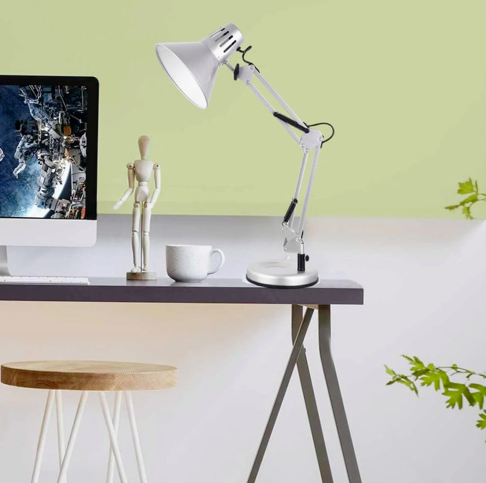 Lampada da scrivania snodabile in metallo – Con morsetto E27, vari colori - ambraled
