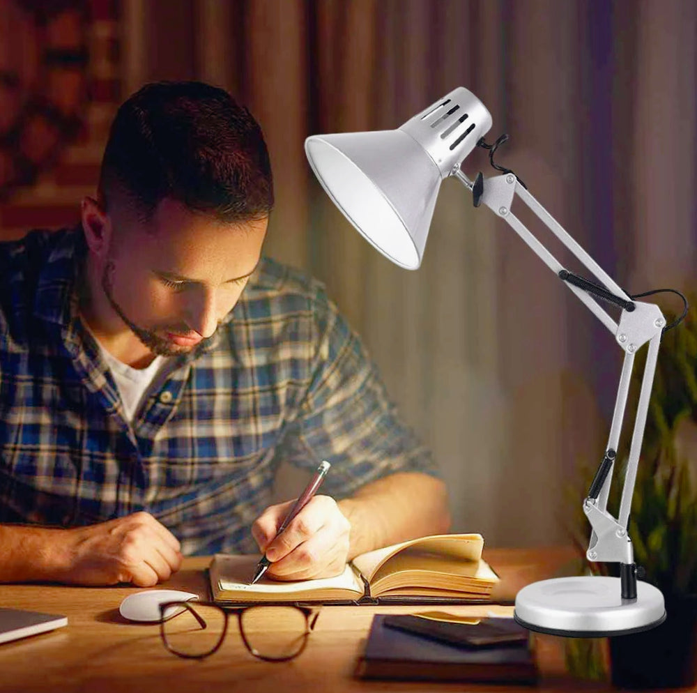 Lampada da scrivania snodabile in metallo – Con morsetto E27, vari colori - ambraled
