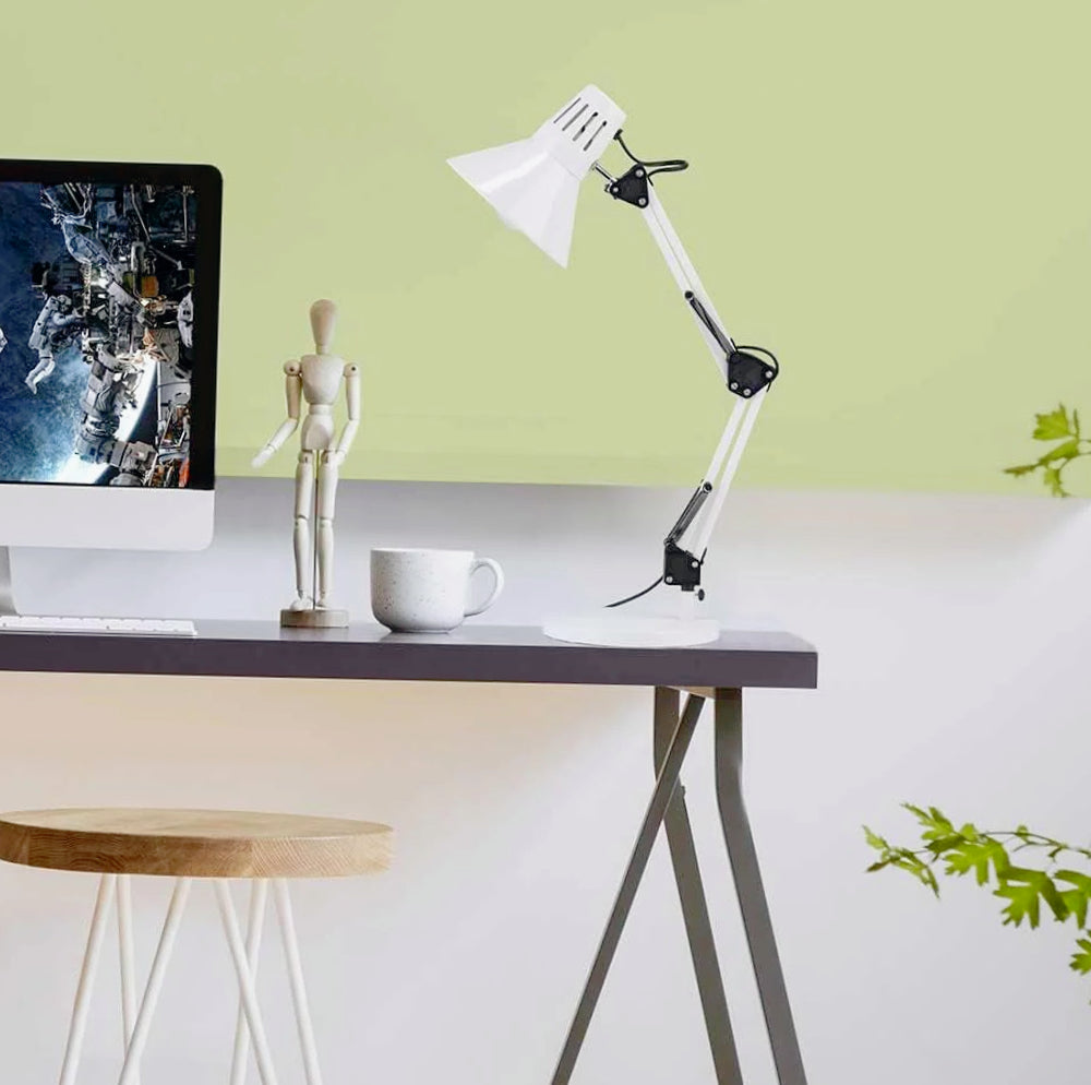 Lampada da scrivania snodabile in metallo – Con morsetto E27, vari colori - ambraled