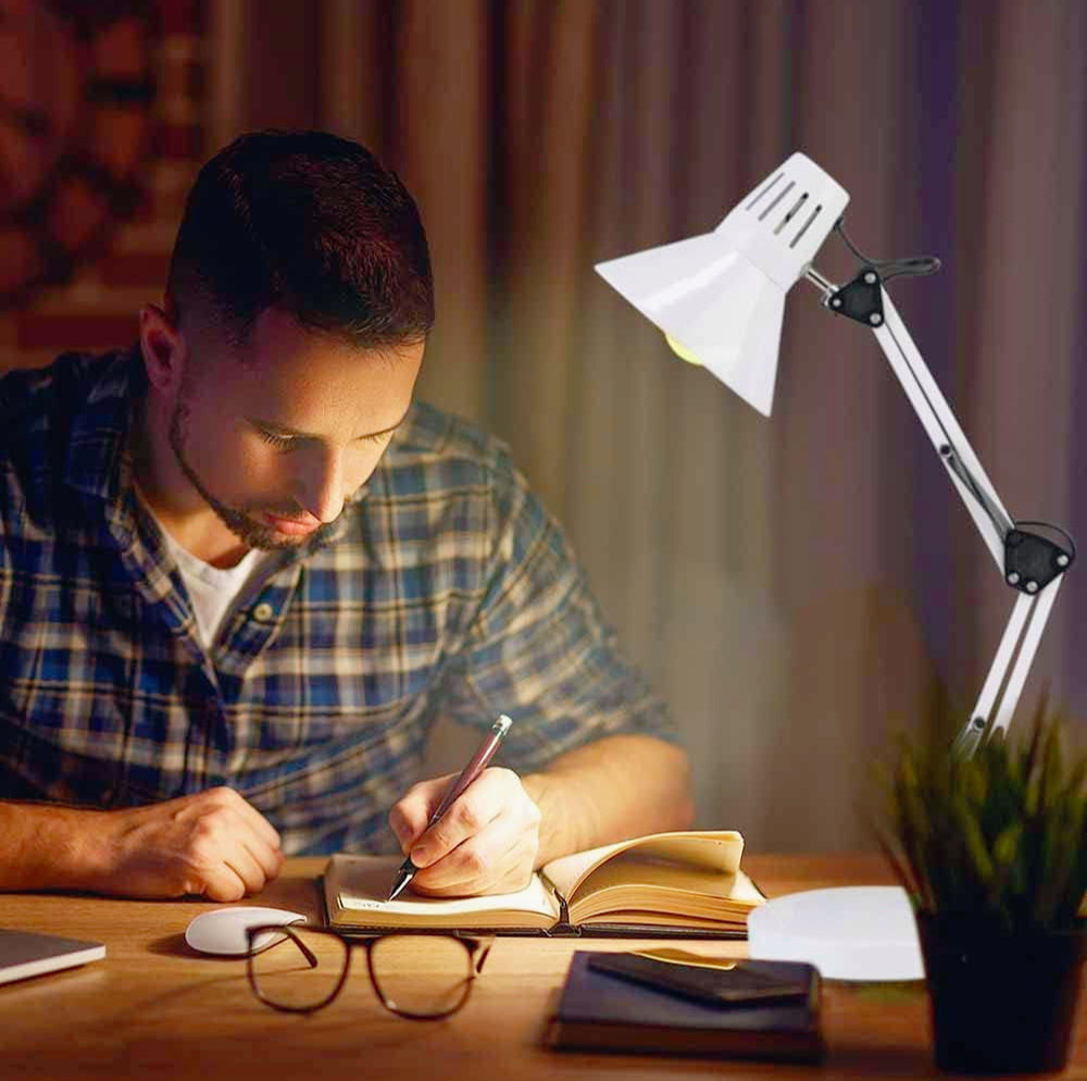 Lampada da scrivania snodabile in metallo – Con morsetto E27, vari colori - ambraled