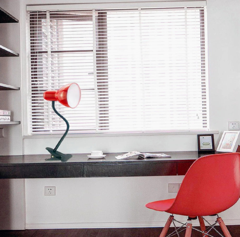 Lampada snodabile da scrivania con pinza flessibile – Attacco E27, disponibile in vari colori - ambraled