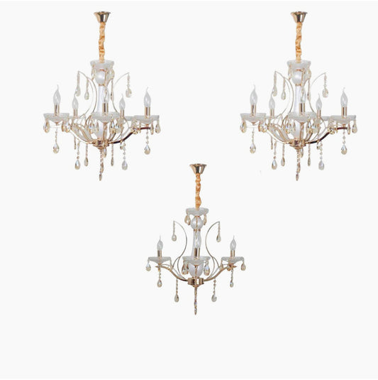 Lampadario a 3/5/8 bracci – Finiture bianco perlato e oro, pendenti decorativi E14 - ambraled