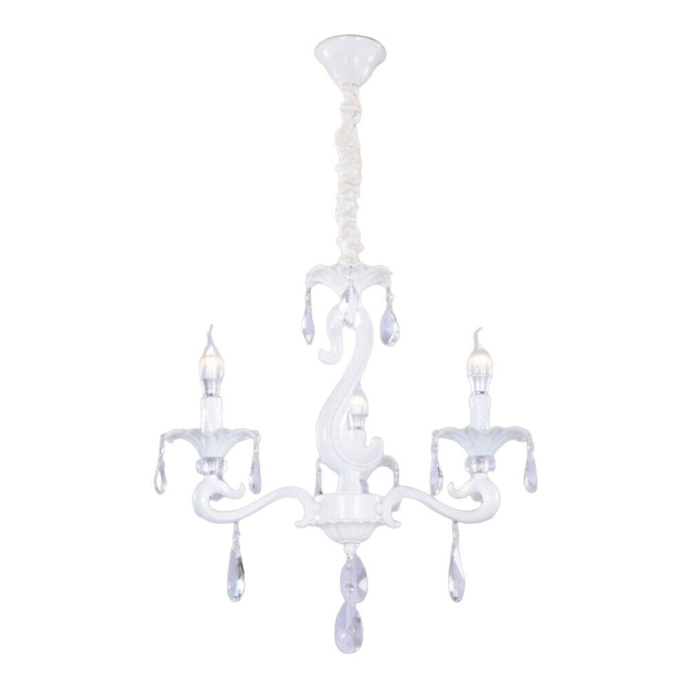 Lampadario a 3, 5 e 8 bracci – Bianco con cristalli pendenti, attacco E14 - ambraled