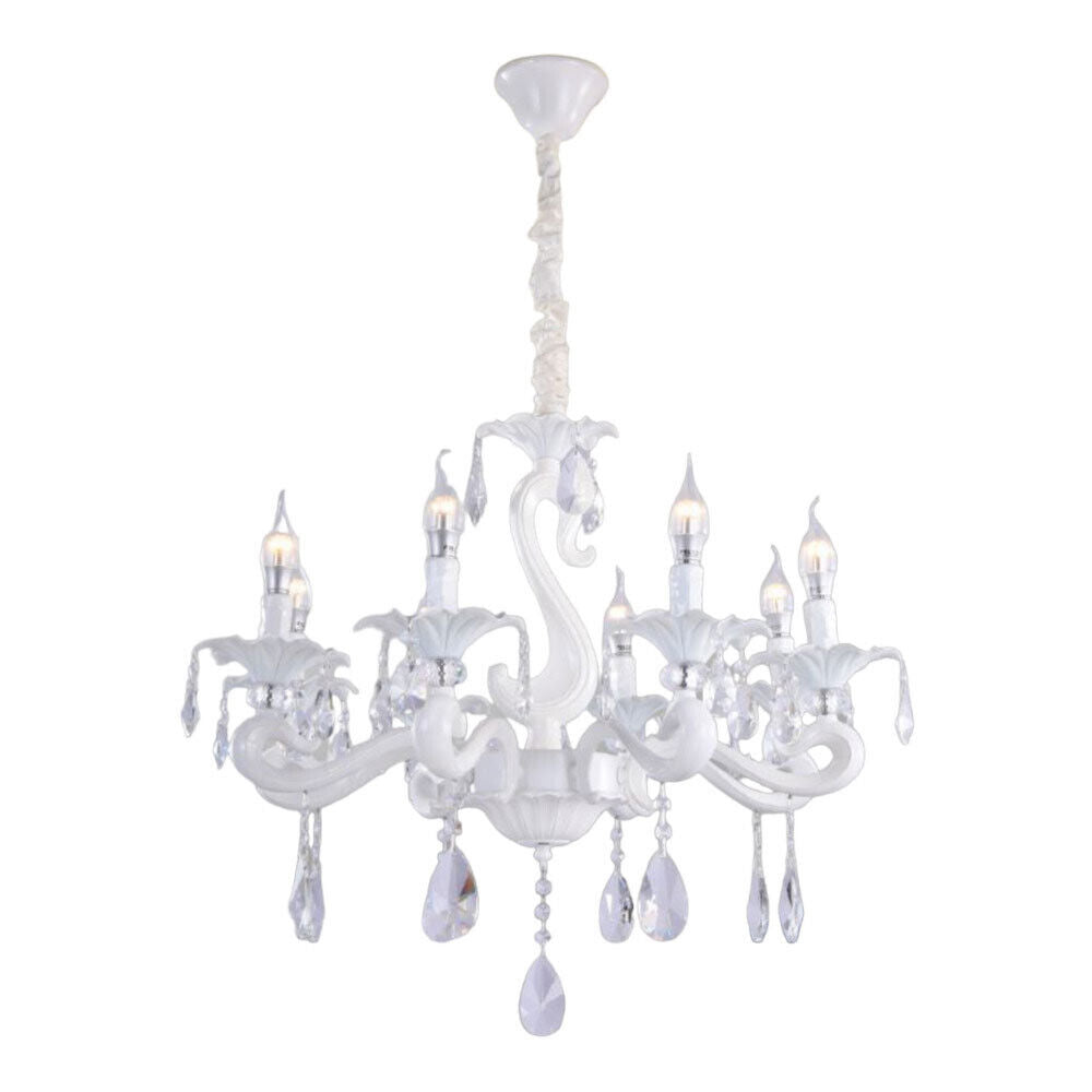 Lampadario a 3, 5 e 8 bracci – Bianco con cristalli pendenti, attacco E14 - ambraled