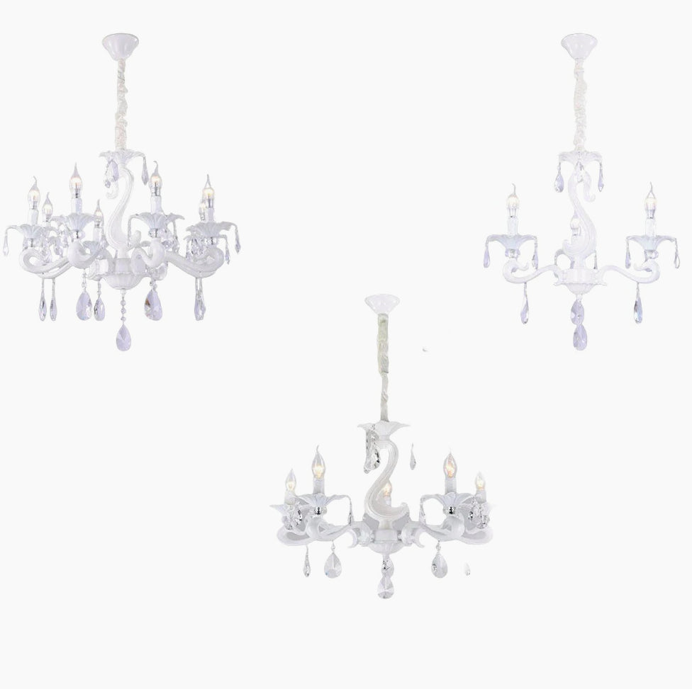 Lampadario a 3, 5 e 8 bracci – Bianco con cristalli pendenti, attacco E14 - ambraled