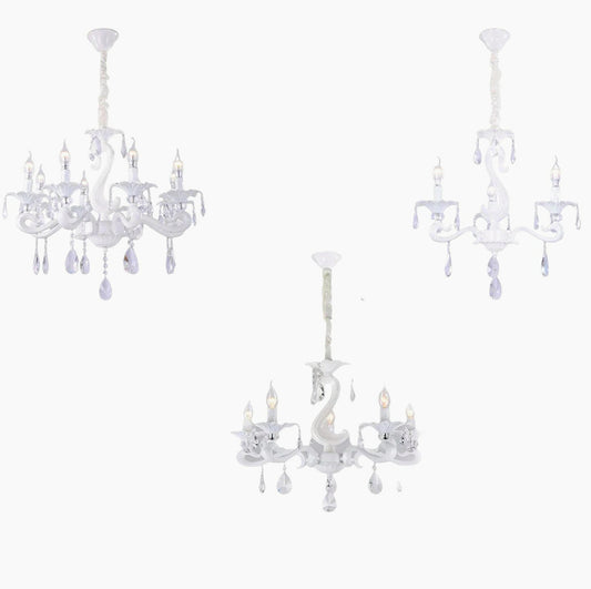 Lampadario a 3, 5 e 8 bracci – Bianco con cristalli pendenti, attacco E14 - ambraled