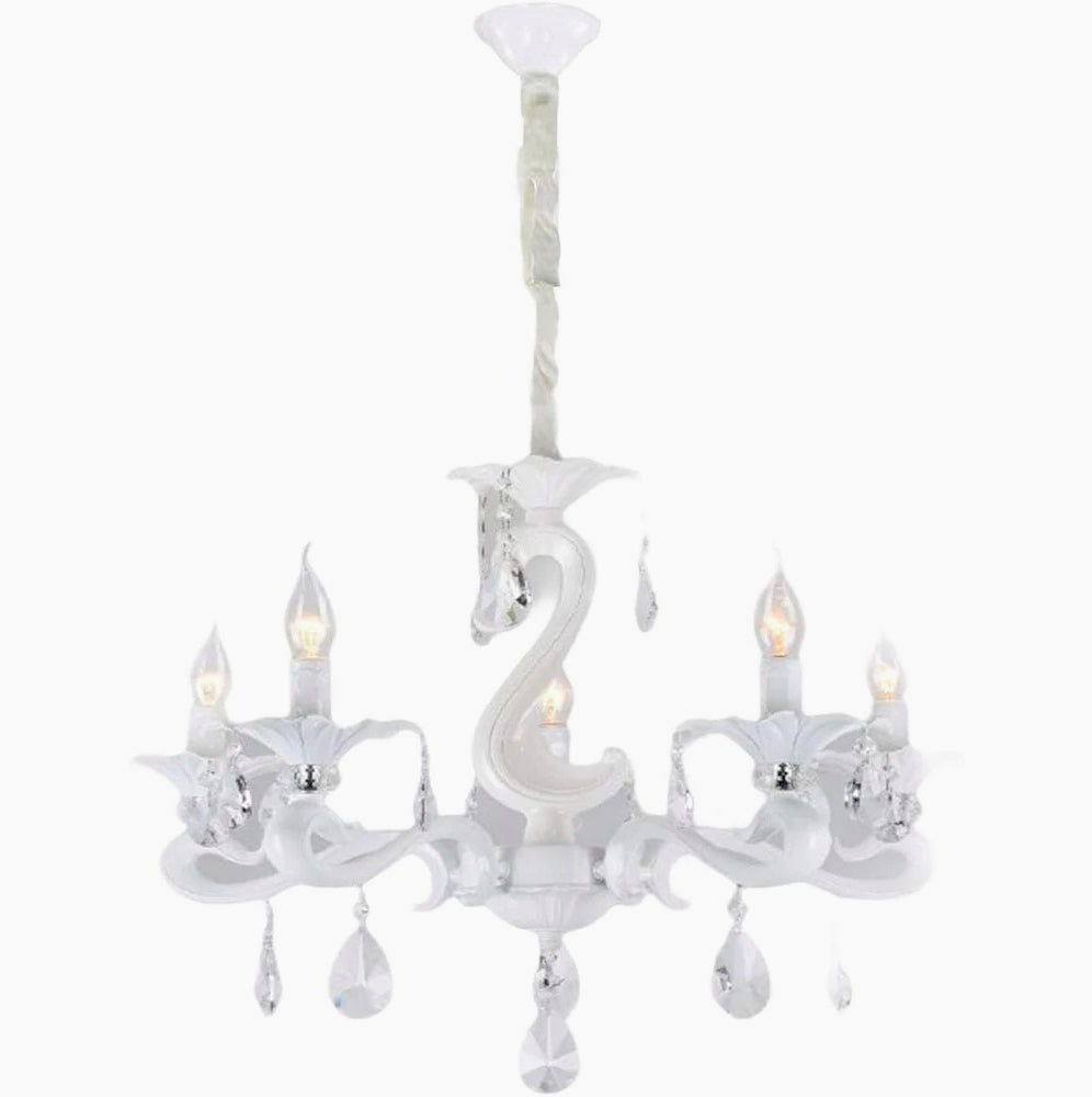 Lampadario a 3, 5 e 8 bracci – Bianco con cristalli pendenti, attacco E14 - ambraled