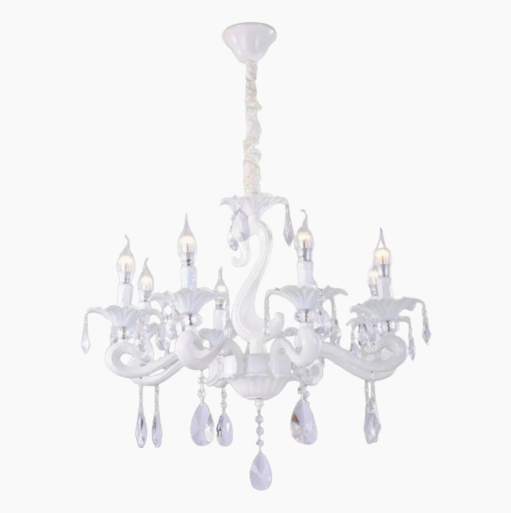 Lampadario a 3, 5 e 8 bracci – Bianco con cristalli pendenti, attacco E14 - ambraled