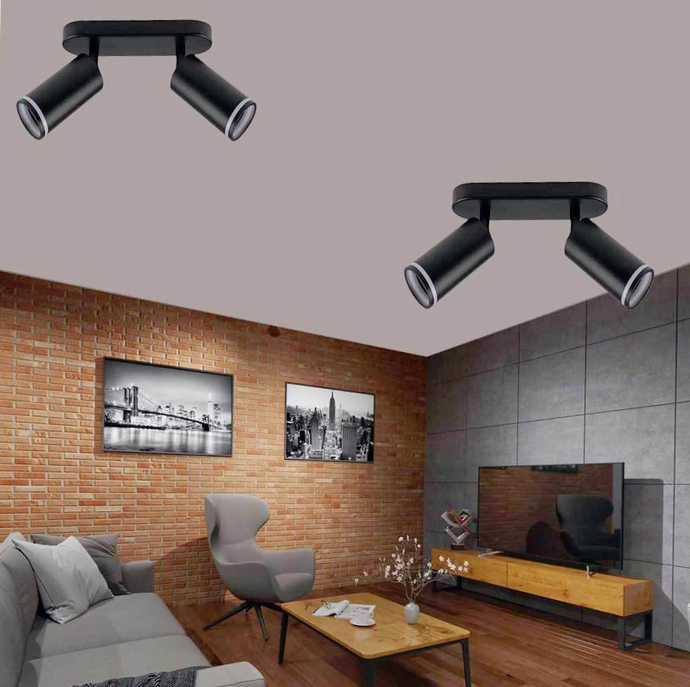 Plafoniera orientabile a 2 diffusori GU10 (installazione su soffitto o parete) - ambraled