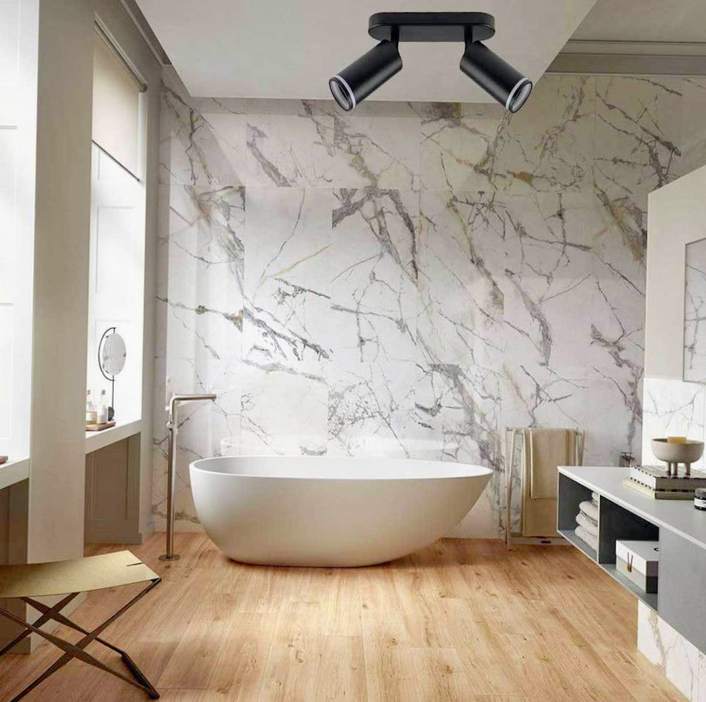 Plafoniera orientabile a 2 diffusori GU10 (installazione su soffitto o parete) - ambraled