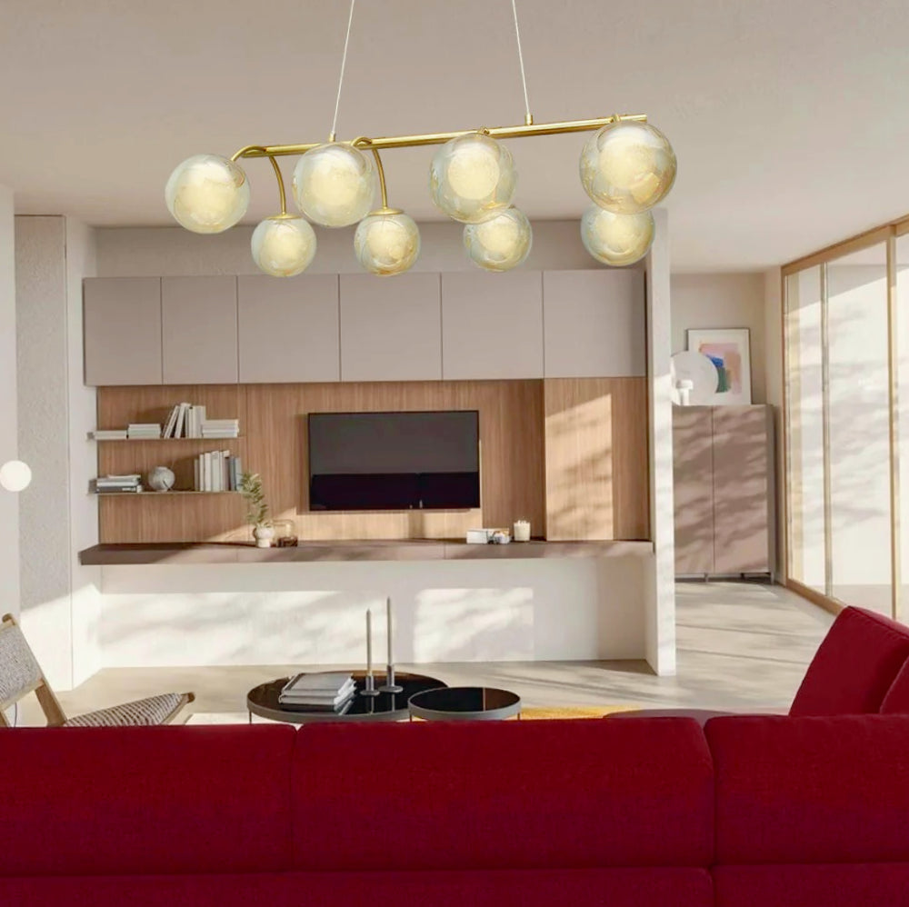 Lampadario a 8 sfere in vetro ambra – Lampada da soffitto, attacco G9 - ambraled