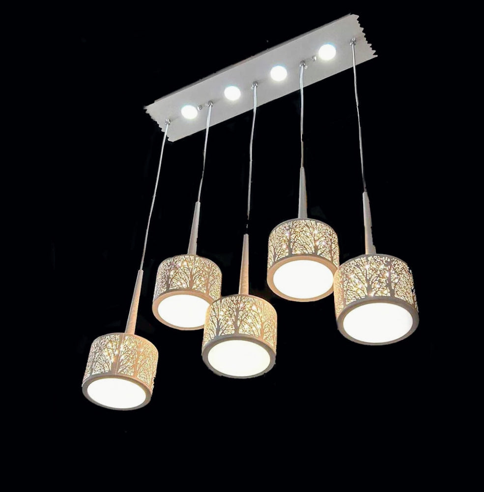 Lampadario a LED 50W – Paralumi rotondi bianchi, tripla accensione - ambraled