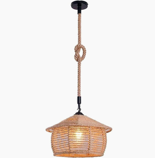 Lampadario a sospensione con paralume a cono in corda di canapa – Attacco E27 - ambraled