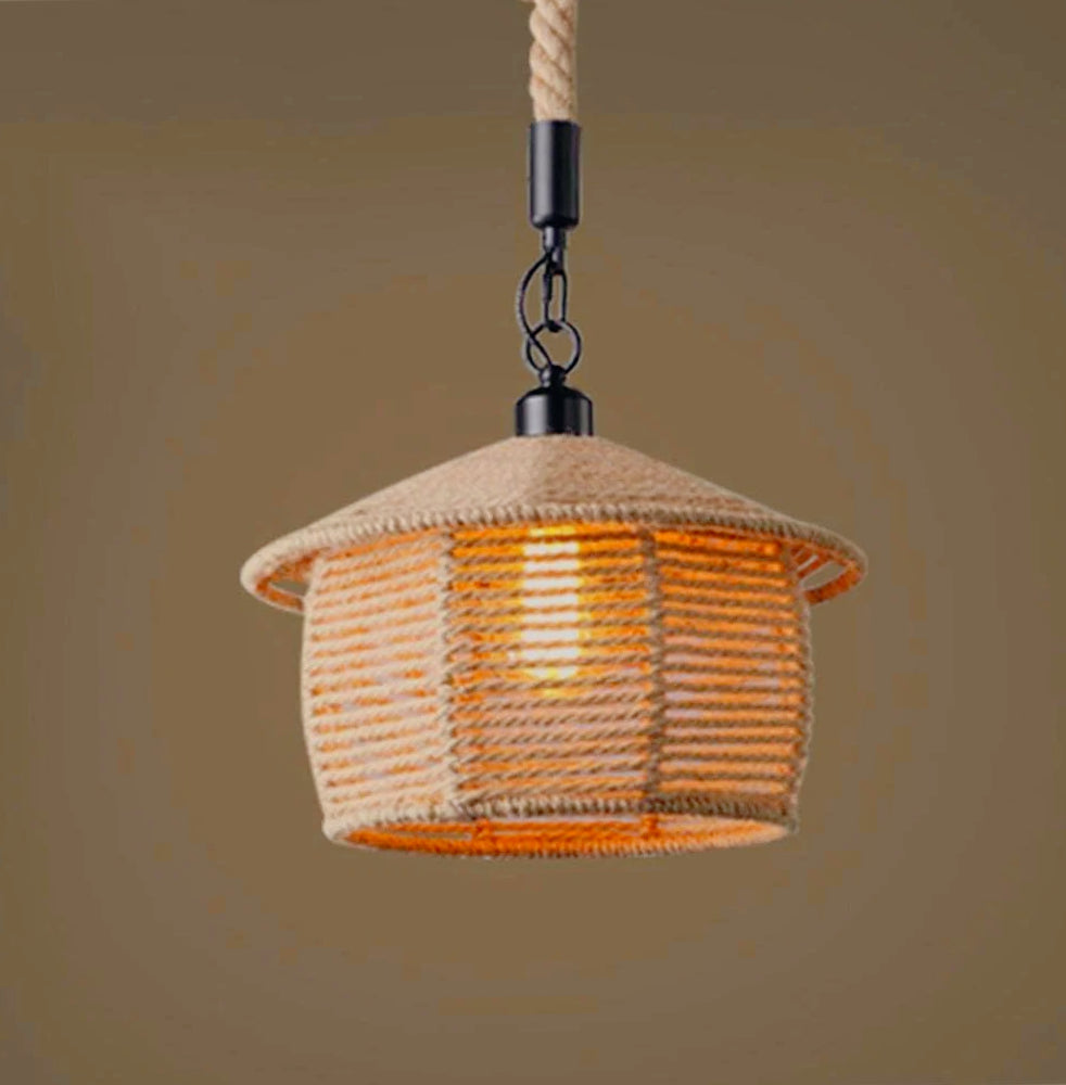 Lampadario a sospensione con paralume a cono in corda di canapa – Attacco E27 - ambraled