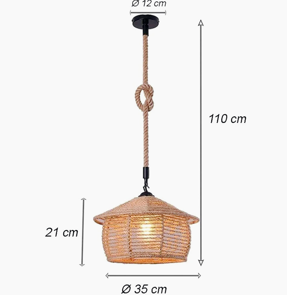 Lampadario a sospensione con paralume a cono in corda di canapa – Attacco E27 - ambraled