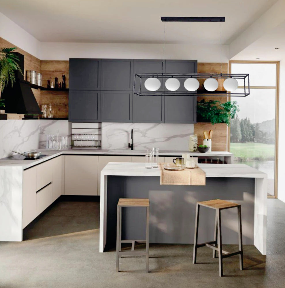 Lampadario a sospensione contemporaneo – Colore nero, 5 sfere, attacco G9 - ambraled