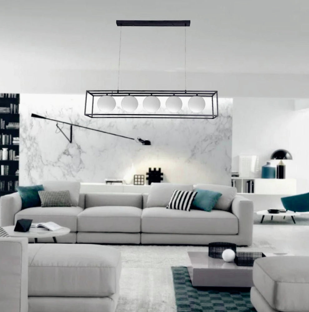 Lampadario a sospensione contemporaneo – Colore nero, 5 sfere, attacco G9 - ambraled