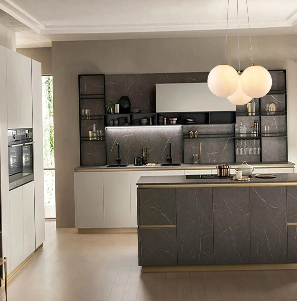 Lampadario a sospensione in bronzo minimal – 3 sfere, attacco G9, da soffitto - ambraled